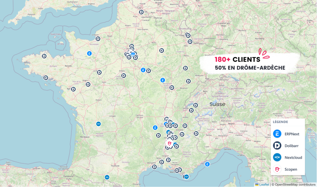 Carte présentant la répartition géographique des clients de Scopen